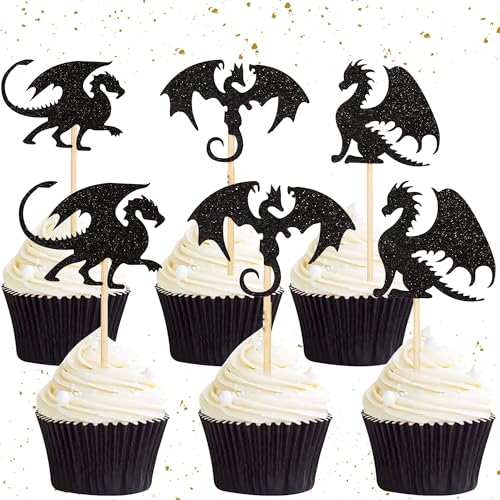 JeVenis Set de 24 Dragon Cupcake Topper Decoración de Pastel de dragón Ideas de Fiesta de cumpleaños de Dragon Knight