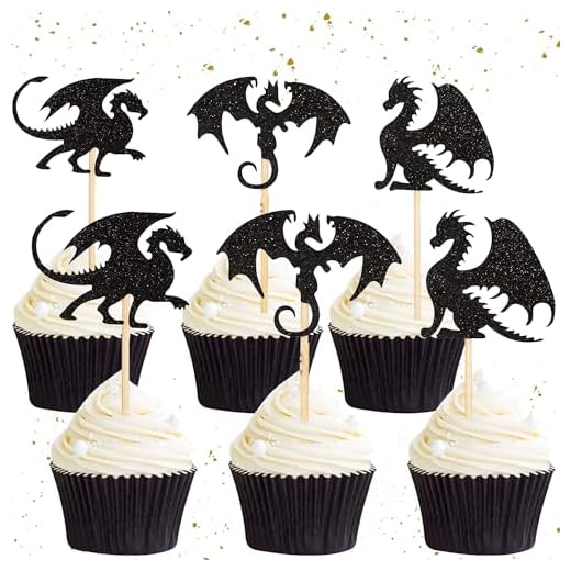 JeVenis Set de 24 Dragon Cupcake Topper Decoración de Pastel de dragón Ideas de Fiesta de cumpleaños de Dragon Knight