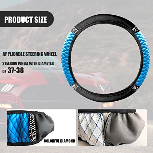 Bling Car Steering Wheel Cover, 18 Inch Colorful Leather Rhinestones Steering Wheel Protector, Universal Non-Slip Elastic Steering Wheel Cover, Suitable For Most Cars, Suvs Accessories (Blue) #TOP1