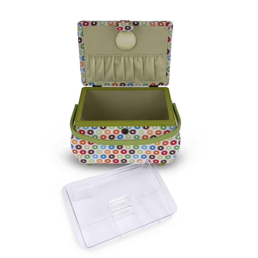 Cesta de Coser Large Curved Sewing Basket, Multicolor Retro