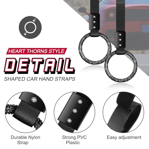 Image of Fabbay Round Car Handle Strap Drift Charm Car Accessories Bling Handle Ring for Women Rear Bumper Warning Ring Decor for Auto Bus Interior Exterior Decoration (Black, Round Style)