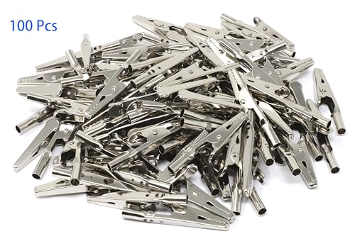 Image of iExcell 100 Pcs 2 inch /51mm Steel Alligator Clips Crocodile Clamps,Silver Tone Nickel Plated, Come in a Plastic Case
