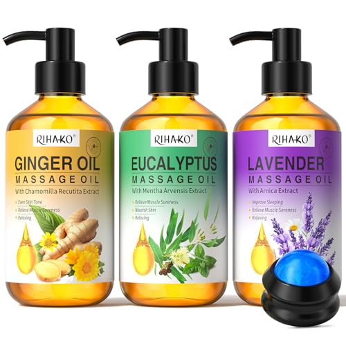 Rihako 3 Pack Massage Oil For Massage Therapy,Ginger Lymphatic Drainage cover