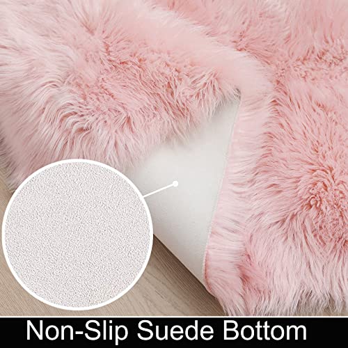 HARESLE Soft Rug,Faux Fur Rugs Living Room,Fluffy Area Rugs,Small Bedroom Rug,Pink Carpet for Girls Bedroom,Washable Carpet for Lounge Room,Non Slip Sheepskin Carpets(Pink,120x160cm) - Image 3