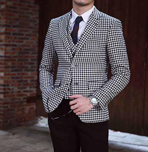 Premium Houndstooth Dogstooth Plaid Slim Fit Tuxedo Prom Wedding Groom Suits Jacket Blazer4