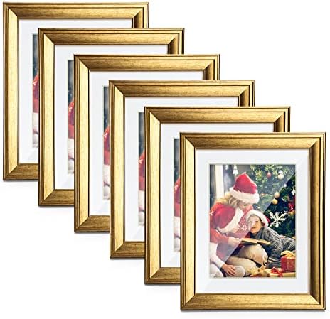 SYNTRIFIC 5x7 Gold Picture Frames Set of 6,Display Pictures 4x6 with Mat or 5x7 Without Mat,Collage Photo Frames for Tabletop Display and Wall Mounting,Set for Wall Gallery