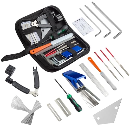 25PCS Guitar Maintenance Tools Kit – Guitar Repair & Cleaning Kit with String Winder, Cutter, Fret Files, Screwdriver – Guitar Tool Set for Acoustic, Electric, Bass Guitars for Beginners Musicians