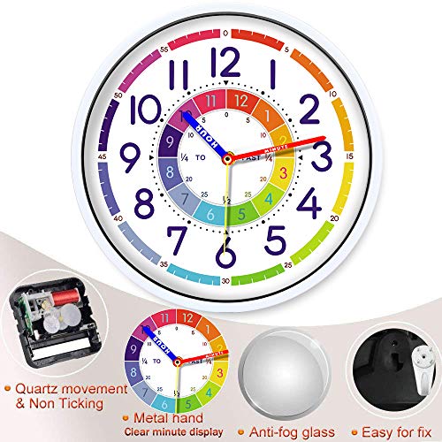 Wristart Time Teaching Clock 12 Inch Silent Wall Clock For Kids Learning Time, Silent Non-Ticking Quartz Decorative Wall Clock For Teacher's Classrooms Or Children's Bedrooms #TOP2