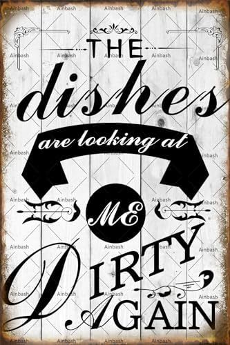 Funny Metal Tin Sign The Dishes are Looking at Me Dirty Again Kitchen Quote Decorate Wall Decor Rustic Kitchen Signs with Sayings for Home Kitchen Restaurant Decor Gifts 8x12inches image 2