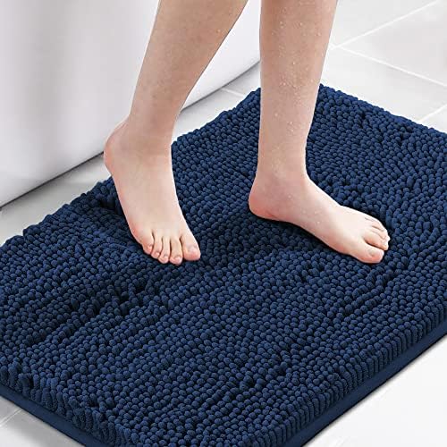 Bath Mats for Bathroom Non Slip Luxury Chenille Ultra Soft Bath Rugs 24x36 Absorbent Non Skid Shaggy Rugs Washable Dry Fast Plush Area Carpet Mats for Indoor, Bath Room, Tub - Navy