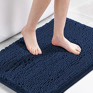 H.VERSAILTEX Navy Blue Bath Rug, Bath Mat Non Slip Bath Mats for Bathroom Floor, Bathroom Rug Extra Thick Chenille Rug 17″ x 24″ Absorbent Soft Shaggy Washable Dry Fast Plush Rugs for Bathtubs
