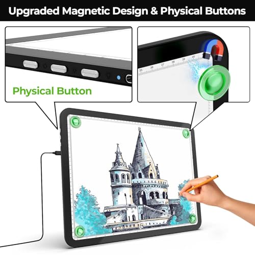 Image of Zocelight A3 Light Pad with Bag, 16.77x13.35inchs Light Board, 6000 Lux Super Bright Light Box for Tracing, Side Button Design, Magnet Light Table for Diamond Painting,Sketching,Weeding Vinyl(Black)