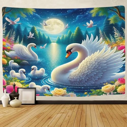 Tenture 3D cygne décoration murale pour salon moderne