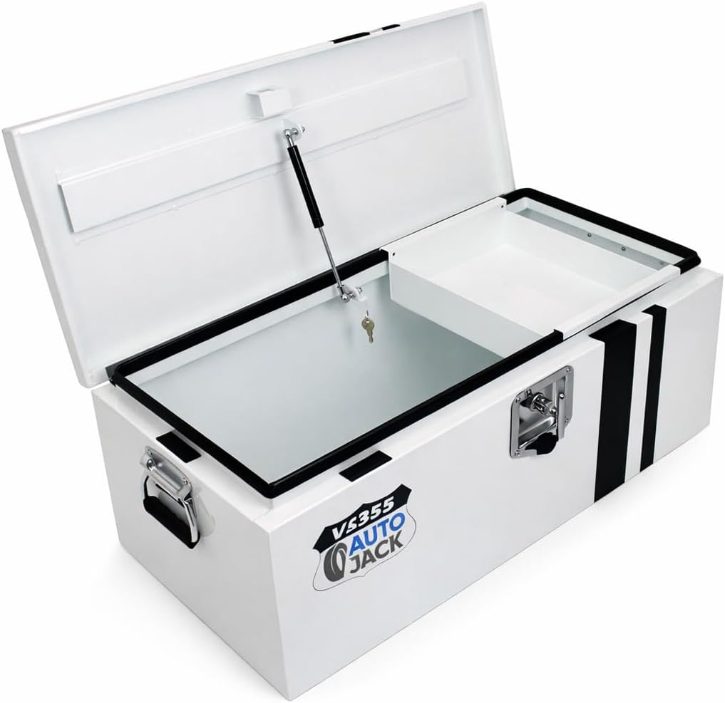 Van Storage Safe Heavy Duty Metal Steel Site Tool Chest Security Vault 355mm Key Lock with Carry Handles & Gas Struts White