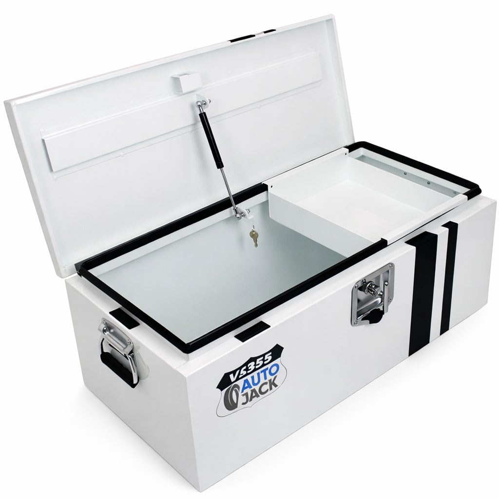 Van Storage Safe Heavy Duty Metal Steel Site Tool Chest Security Vault 355mm Key Lock with Carry Handles & Gas Struts White