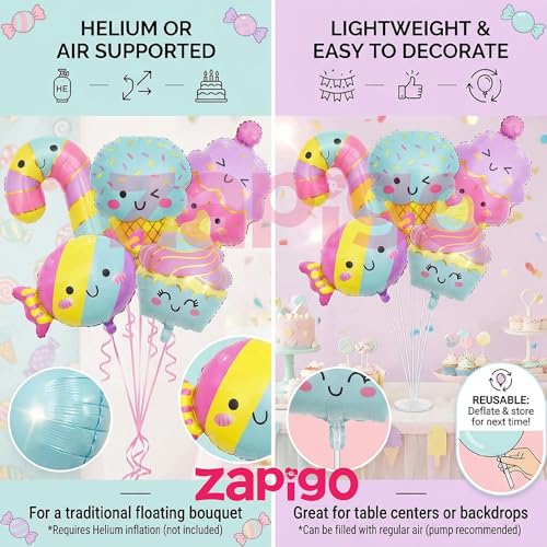 Image of Balloonistics Sweet Tooth Candy Theme Happy Birthday Balloon Bouquet Pack Of 5