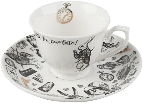 Victoria & Albert Alice in Wonderland Espresso Cup and Saucer, 1 Count (Pack of 1), White