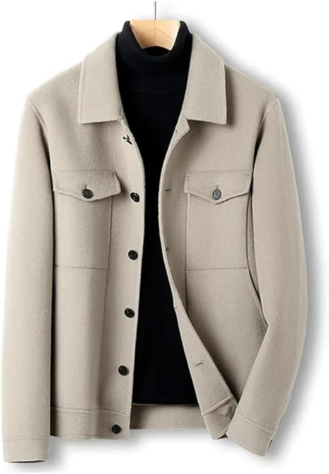ジャケット・アウター unroval wool short jacket Mens Double Sided Wool Button Short Coat Jacket Overcoats