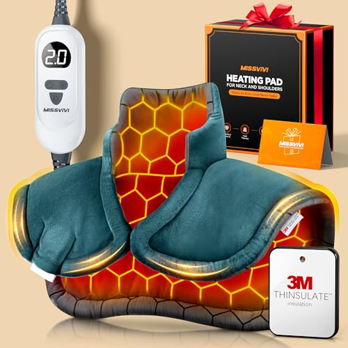 Graphene-Infused Instant Heating Pad with 3M Thinsulate, Ergonomic Weighted Heating Pad for Neck and Shoulders and Back, Heated Neck Wrap w/ 6 Heat Options 4 Auto Timer, Christmas Gifts for Women Men