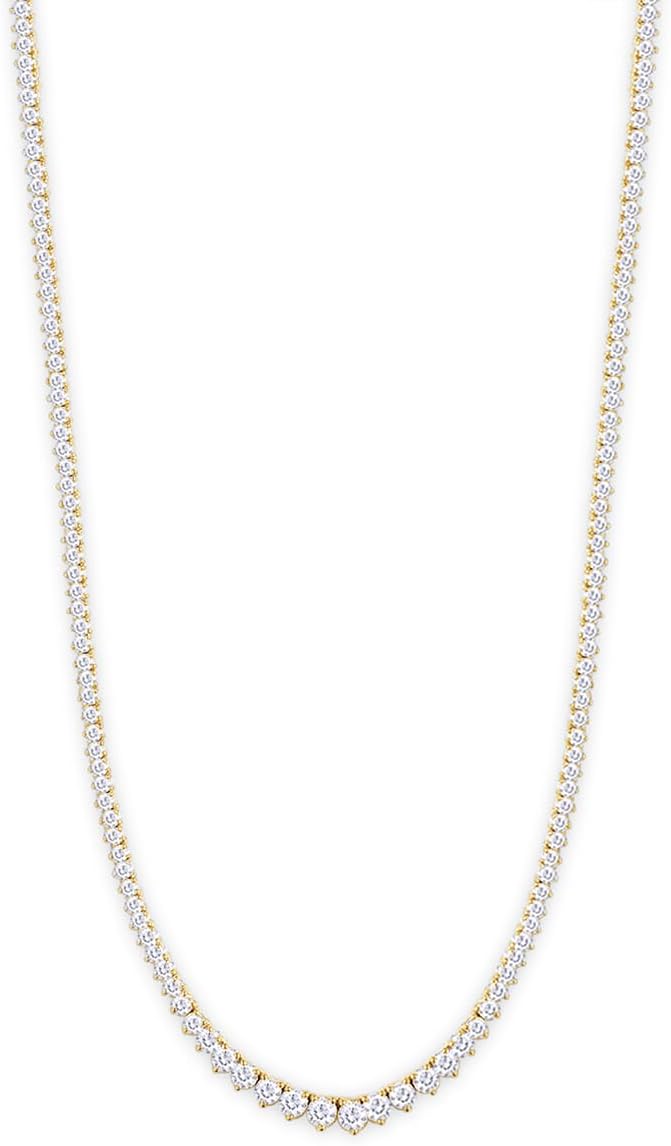 Tennis Necklace for Women, 5.50 Carat Round Lab Grown Diamond Graduated Statement Collar Necklace In 14K Gold Over Sterling Silver 16" Long Chain Necklace Jewelry Gifts For Her