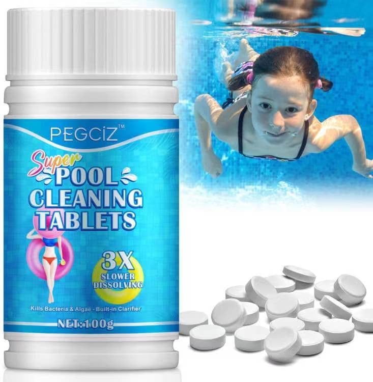100PCS Chlorine Tablets for Swimming Pool and Spas, Slow-Dissolving Long-Lasting Individually Wrapped Chlorine Tabs,1 Tablets for Every 135 Gallons (600 Litters) of Water