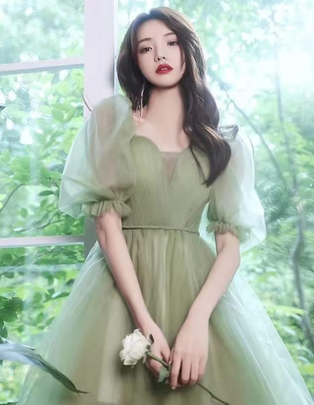 ZSHAOLHYJYZS Puffy Sleeve Prom Dress Sweetheart Tulle Ball Gown for Teens Long Formal Evening Party Dress3