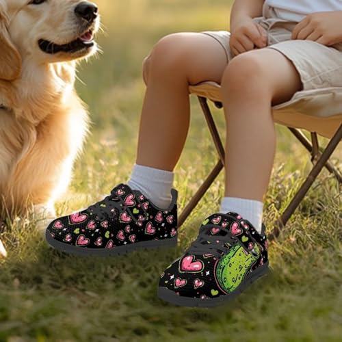 Green Pickles Shoes for Girls Little Kid Non-Slip Athletic Shoes Breathable Lightweight Knitted Mesh Running Shoe School Single Buckle Lace Up Sneakers3