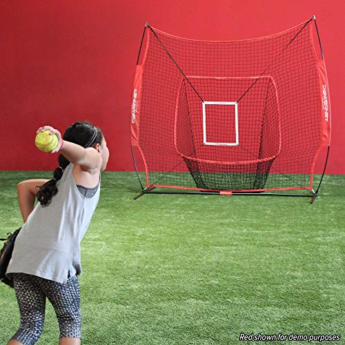 Powernet Dlx 7X7 Baseball Softball Hitting Net + Weighted Heavy Ball + Strike Zone Bundle |Training Set | Practice Equipment Batting Soft Toss Pitching | Team Color | Portable Backstop (Navy) #TOP7