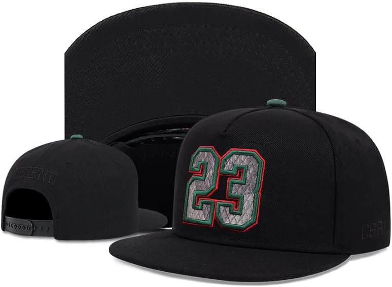 Gorra de béisbol unisex Snapback hiphop bordada número 23 sombrero de ala plana sólido sombrero ajustable sombreros, Negro -