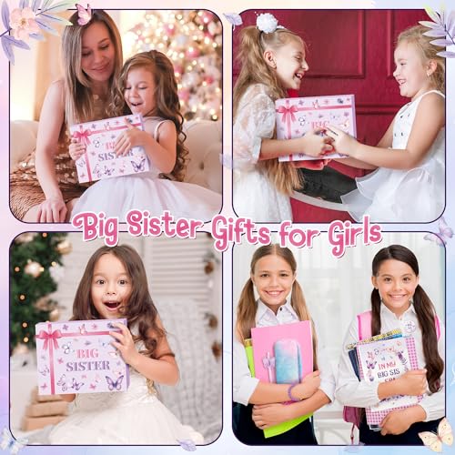 CY2SIDE Big Sister Gifts for Girls, 7PCS In My Big Sis Era Announcement Set Include Butterfly Notebook Pen Plush Pouch Keychain and Greeting Card, Charm Birthday Gifts for New Sibling Arrival Age 2-8 - image 6