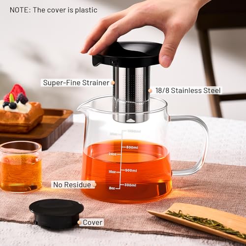 Image of PARACITY Glass Teapot Stovetop 33OZ, Borosilicate Clear Tea Kettle with Removable 18 /8 Stainless Steel Infuser, Teapot Blooming and Loose Leaf Tea Maker Tea Brewer (transparent-scale, 34oz)