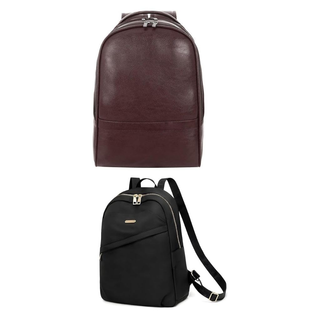 Laptop Backpack for Men and Women | Premium Brown Faux Leather & Durable Nylon College Bags | Water Resistant Office Travel Bagpack Fits Up to 15.6 Inch Laptops-image-36