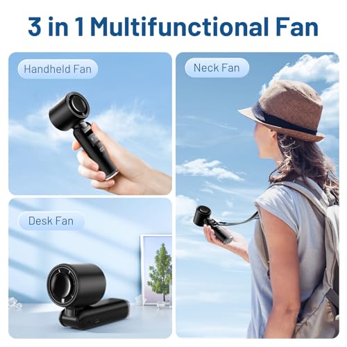 Image of Lerat Portable Handheld Turbo Fan, 5 High-Speed Wind, Battery Operated, Up to 12H Runtime, 3 IN 1 Hand Fan with LED Display & Flashlight, Personal Cooling Fan for Travel, Outdoor, Beach Essentials