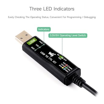 waveshare Industrial USB to TTL (C) 6pin Serial Cable, Original FT232RNL Chip, Multi Protection Circuits, Multi Systems Support, with Hardware Flow Control