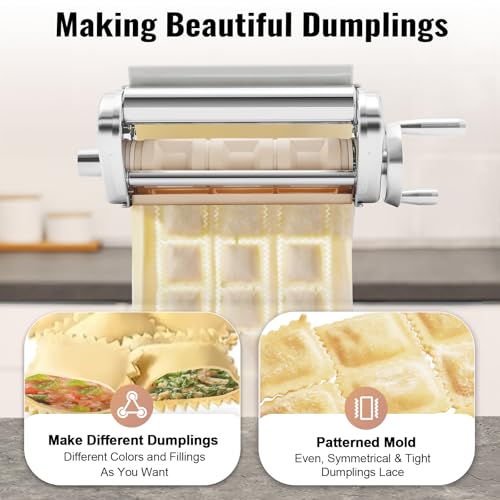 Ravioli Maker Pasta Roller Home Kitchen Aid Attachment, Stainless Steel Kitchen Stand Mixer For Kitchen Aid Pasta Roller Cutter Ravioli Maker Stand Mixer Attachment Set,Professional Grade Kitchen Tool