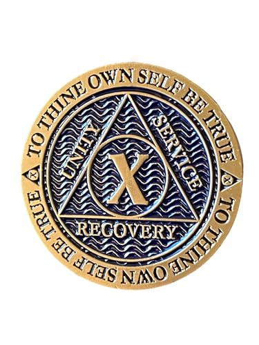 Médaillon de 10 ans AA jeton de sobriété bleu et bronze style vintage