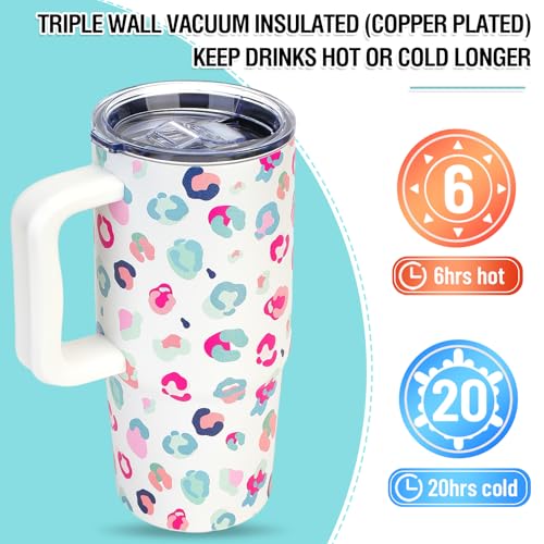 Zukro 24 oz Tumbler with Handle and Straw - Double Wall Vacuum Insulated Leak Proof Coffee Travel Mug with 2 Lids, Keep Drinks Cold 20 Hrs - Stainless Steel Cup for Home/Office/Car, Dishwasher Safe