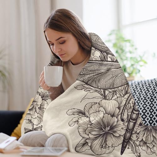 Couverture flanelle fleur libellule plaid canapé lit 150x200 - 8