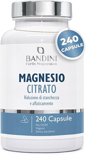 Bandini® Magnesio Citrato 1480mg di cui 440mg di Magnesio Elementare, 240 Capsule (4 Mesi) – Integratore per Metabolismo Energetico, Muscoli, Stanchezza e Affaticamento, Equilibrio Elettrolitico Generico - integratore