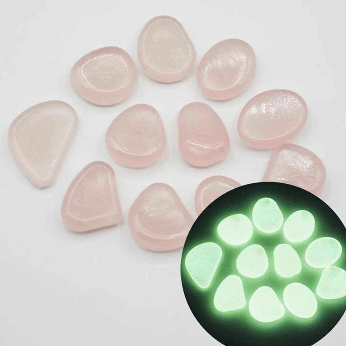 Piedras luminosas para jardín que brillan en la oscuridad, guijarros para peces al aire libre, rocas de guijarros para acuario, mezcla de colores, 200 piezas, rosa pálido