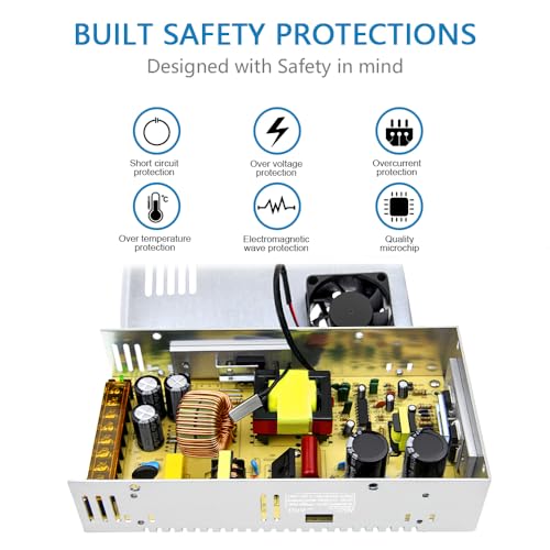 SHNITPWR 12V Power Supply 30A 360W AC to DC Adapter 12 Volt 30 Amp Switching Power Converter Transformer LED Driver 110V 240V AC in for LED Light Strip 3D Printer CCTV Security System LCD Monitor3