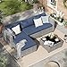 Amopatio Rattan Gartenmöbel-Set, Poly Rattan Sitzgruppe Couch 5 Teilig mit 3er Sofa, Sessel, Kissen und Glastisch für Garten, Terrasse und Balkon, Lounge-Set, Grau-meliert & Marineblau Bezüge