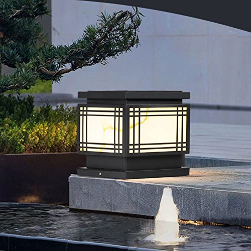 Farol de pilar para exterior en acero inoxidable con poste negro y diseño exclusivo de 10 pulgadas 7