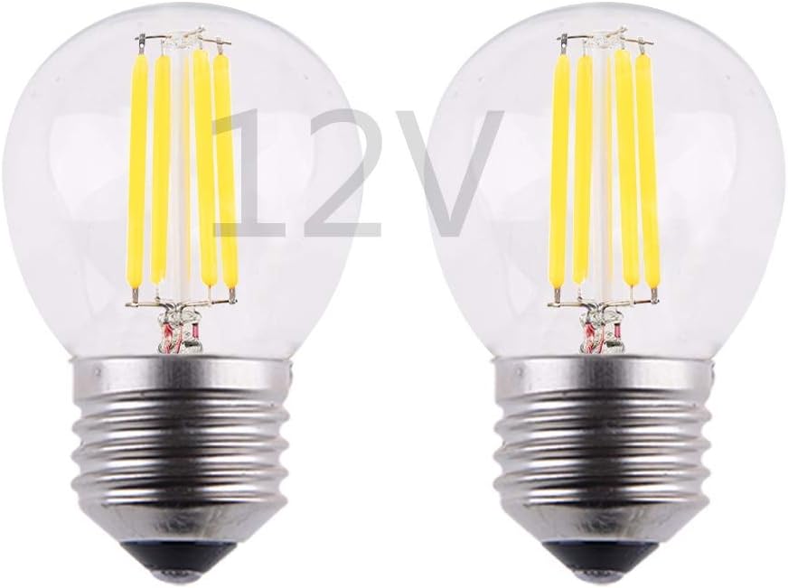DC/AC 12V 4W LED Mini Globe Bulb, Dimmable with 12V DC Dimmer, E26 Medium Base, 2700K Warm White Light, 40W Incandescent Replacement, for Solar System 12Volts Battery Power, 2-Pack
