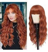 Verna Long Auburn Wig with Bangs, 26 Inch Auburn Wigs for Women, Natural Looking Cooper Red Hair ...