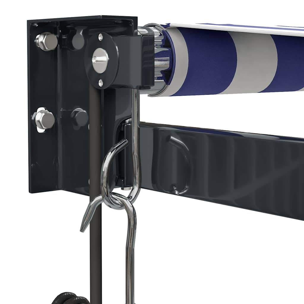 Store banne rétractable Automatique Bleu et Blanc 4 x 3 m, auvent Mural en Aluminium Enduit de Poudre, Toile Polyester PU, télécommande, manivelle, terrasse Balcon Jardin