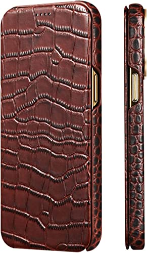 Étui pour iPhone 14 Pro coque cuir véritable crocodile à fermeture magnétique