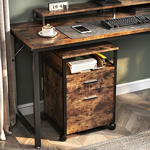 Tc-Homeny Mobile File Cabinet On Wheels Office Cabinet With 2 Drawers, Wood Filing Cabinet Fits A4 Or Letter Size For Home Office, Rustic Brown #TOP2