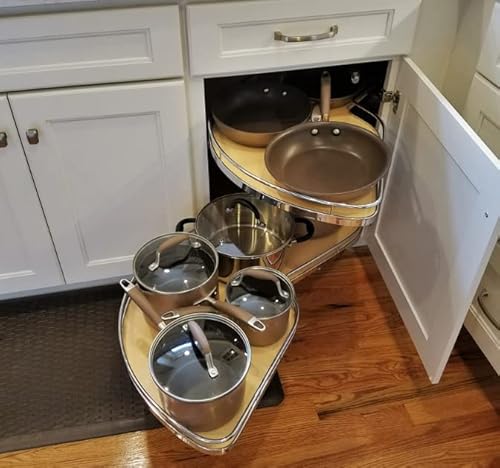 Lemans II Set 2-Shelf Lazy Susan with Soft-Close for Blind Base Corner Cabinets Chrome and Maple