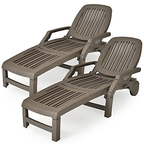 Giantex Chaise Lounge Outdoor, 6 Adjustable Backrests Lounge Chair Recliner, Outdoor Furniture for Patio Poolside Garden, Foldable Sun Lounger with Wheels (2, Brown) Giantex Chaise Lounge Outdoor, 6 Adjustable Backrests Lounge Chair Recliner, Outdoor Furniture for Patio Poolside Garden, Foldable Sun Lounger with Wheels (2, Brown)